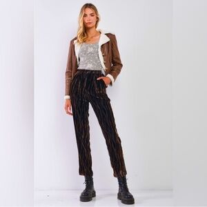 Sugar Lips -Retro Brown Tiger Stripe Print Velvet High Waist Balloon Pants